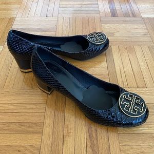 Tory Burch Amy snakeskin block heels
